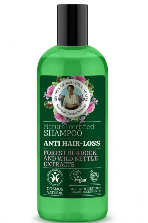 Prírodný certifikovaný šampón proti vypadávaniu vlasov od značky prírodnej kozmetiky Babushka Agafia